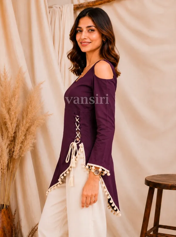 Purple_Rayon_Asymmetric_Kurti_For_Women