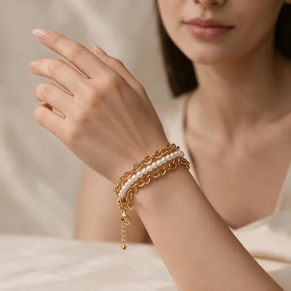 Gold_Stainless_Steel_Pearl_Layered_Bracelet_For_Women