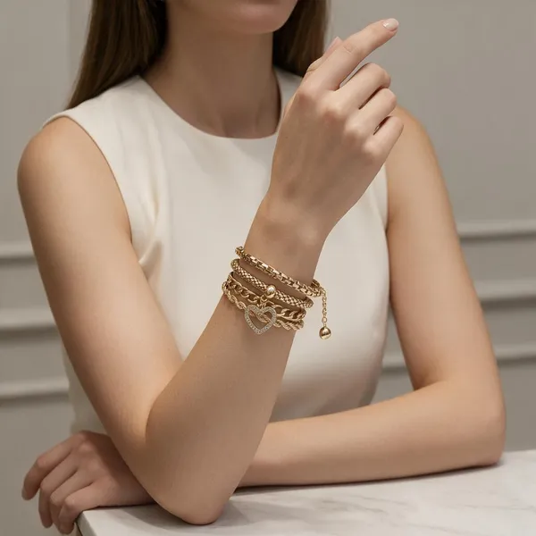 Gold_Stainless_Steel_Layered_Charm_Bracelet_For_Women