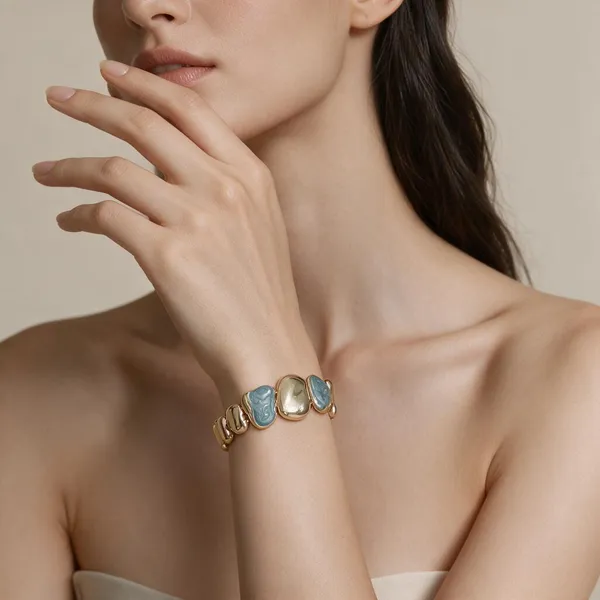Gold_Stainless_Steel_Blue_Beaded_Bracelet_For_Women