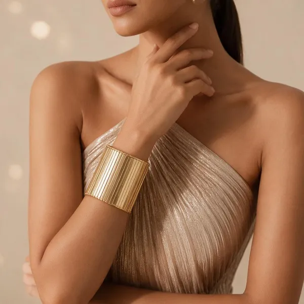 Gold_Stainless_Steel_Ribbed_Cuff_Bracelet_For_Women