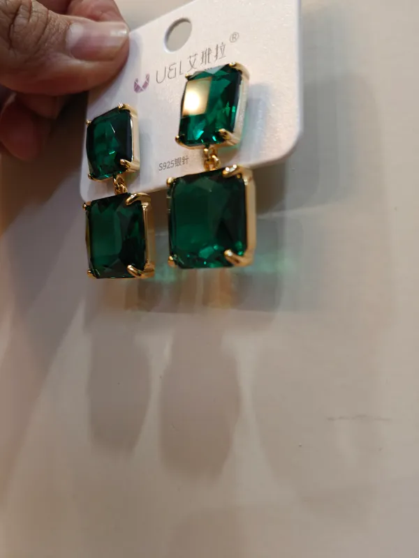 Green_Stainless_Steel_Rectangular_Stone_Drop_Earrings_For_Women