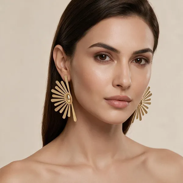 Gold_Stainless_Steel_Sunburst_Drop_Earrings_For_Women