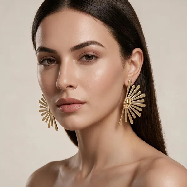 Gold_Stainless_Steel_Sunburst_Drop_Earrings_For_Women
