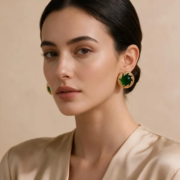 Gold_Stainless_Steel_Green_Stone_Stud_Earrings_For_Women