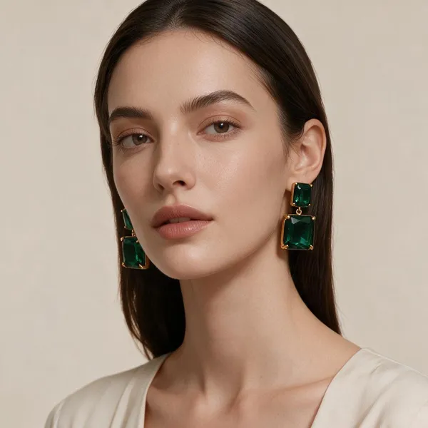 Green_Stainless_Steel_Rectangular_Stone_Drop_Earrings_For_Women