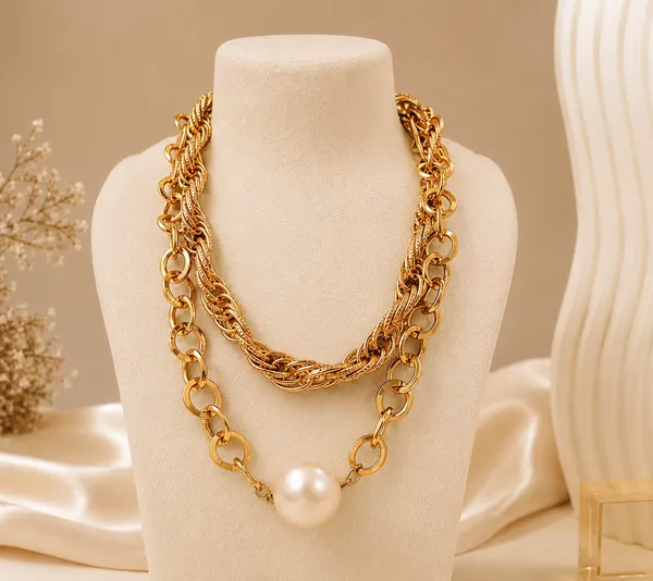 Gold_Stainless_Steel_Layered_Pearl_Necklace_For_Women