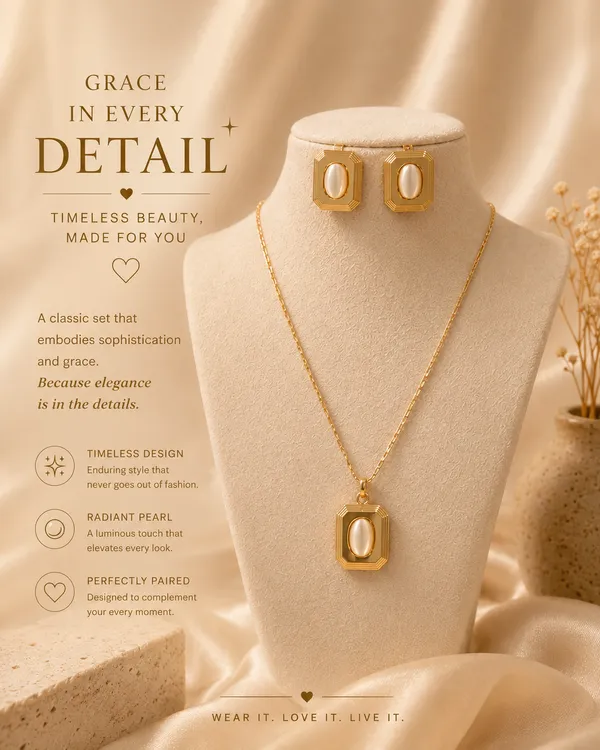 Gold_Stainless_Steel_Pendant_Necklace_And_Earrings_Set_For_Women