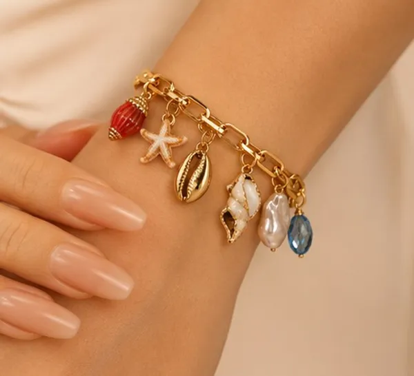 Gold_Stainless_Steel_Shell_Charm_Bracelet_For_Women