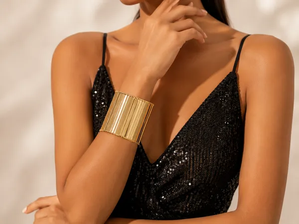 Gold_Stainless_Steel_Ribbed_Cuff_Bracelet_For_Women