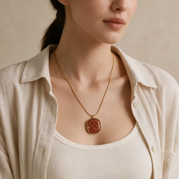 Gold_Stainless_Steel_Brown_Pendant_Necklace_For_Women