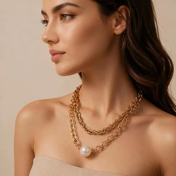 Gold_Stainless_Steel_Layered_Pearl_Necklace_For_Women