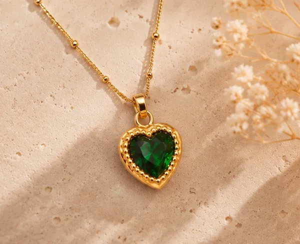 Gold_Stainless_Steel_Green_Heart_Necklace_And_Earrings_Set_For_Women