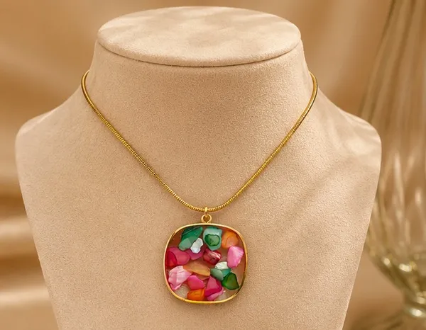 Gold_Stainless_Steel_Mosaic_Pendant_Necklace_For_Women