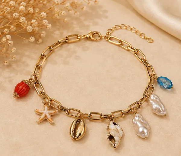 Gold_Stainless_Steel_Shell_Charm_Bracelet_For_Women