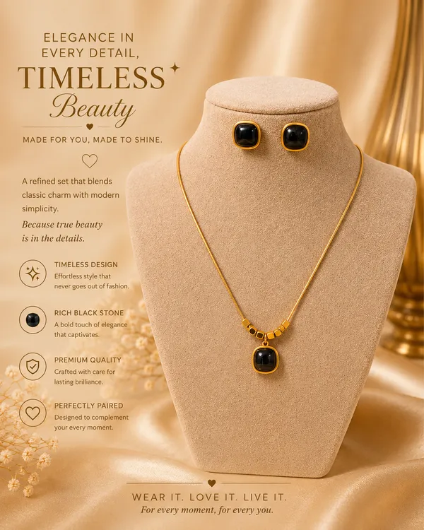 Gold_Stainless_Steel_Black_Stone_Necklace_Set_For_Women