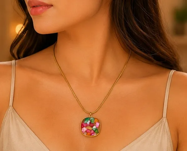 Gold_Stainless_Steel_Mosaic_Pendant_Necklace_For_Women
