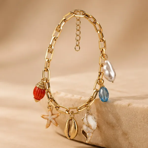 Gold_Stainless_Steel_Shell_Charm_Bracelet_For_Women