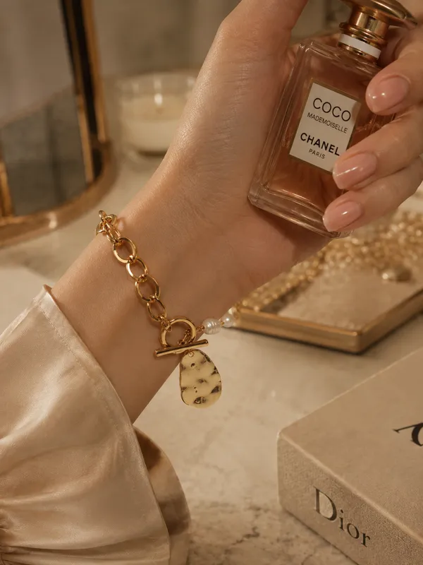 Gold_Stainless_Steel_Chain_Pearl_Accent_Charm_Bracelet_For_Women