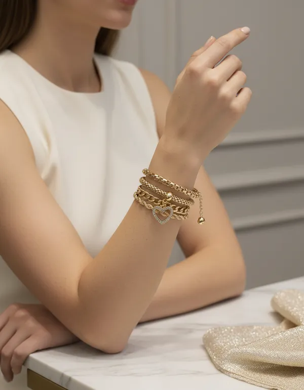 Gold_Stainless_Steel_Layered_Charm_Bracelet_For_Women
