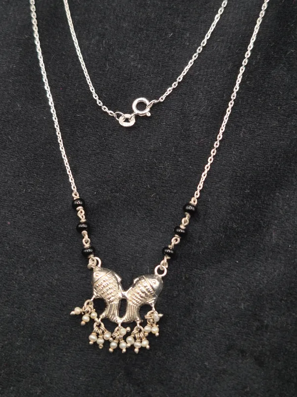 Silver_Black_925_Sterling_Silver_Fish_Pendant_Necklace_For_Women
