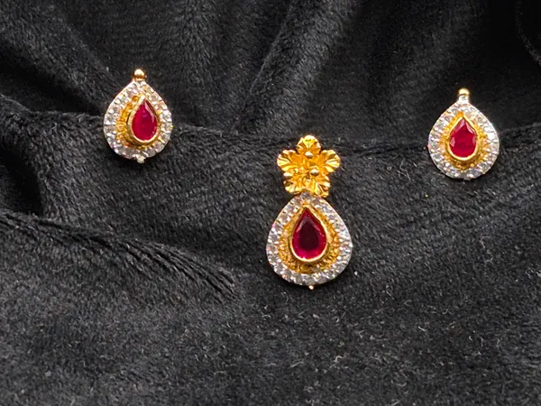 Gold_Red_925_Sterling_Silver_Teardrop_Pendant_Earrings_Set_For_Women