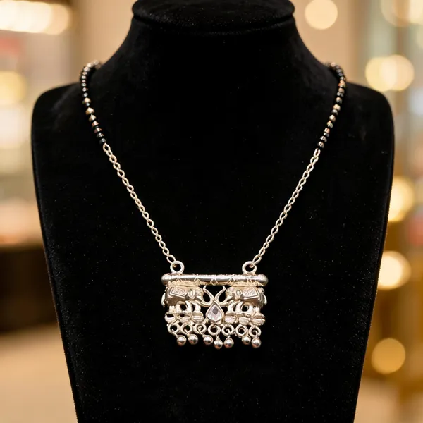 Silver_&_Black_925_Silver_Elephant_Beaded_Mangalsutra_Necklace_For_Women