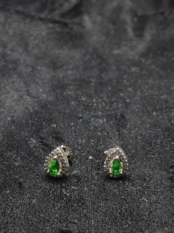 Green_925_Silver_Teardrop_Stud_Earrings_For_Women