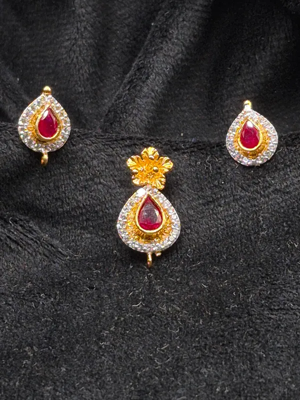 Gold_Red_925_Sterling_Silver_Teardrop_Pendant_Earrings_Set_For_Women