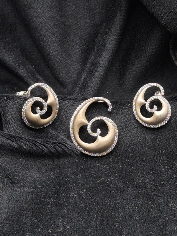 Gold_925_Silver_Rhinestone_Pendant_&_Earrings_Set_For_Women