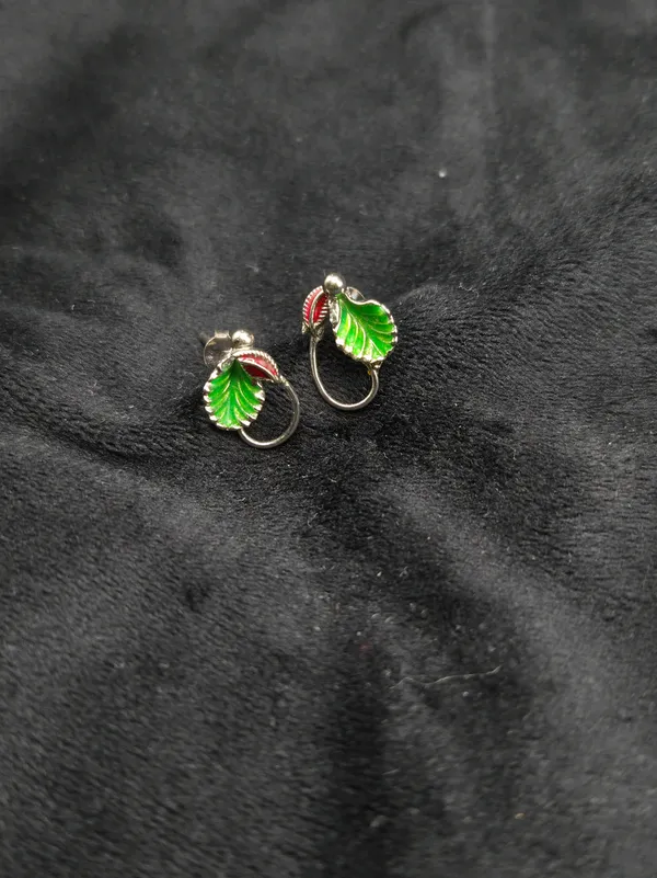 Green_925_Sterling_Silver_Enamel_Leaf_Hoop_Earrings_For_Women