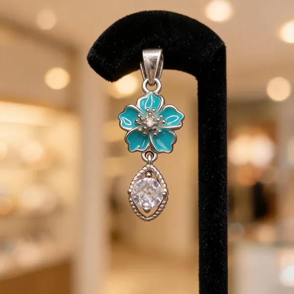 Silver_Blue_925_Silver_Turquoise_Floral_Pendant_For_Women