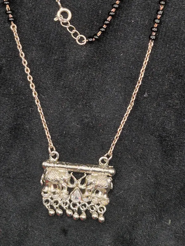 Silver_&_Black_925_Silver_Elephant_Beaded_Mangalsutra_Necklace_For_Women