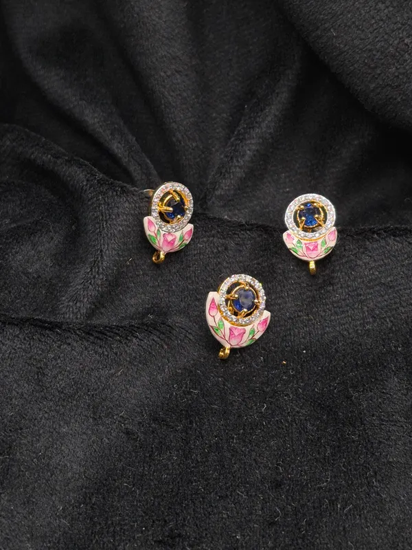Gold_&_Pink_925_Silver_Enamel_Floral_Jewellery_Set_For_Women