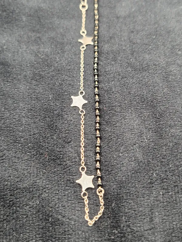 Gold_925_Sterling_Black_Beaded_Star_Charm_Anklet_For_Women