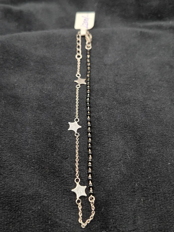Gold_925_Sterling_Black_Beaded_Star_Charm_Anklet_For_Women