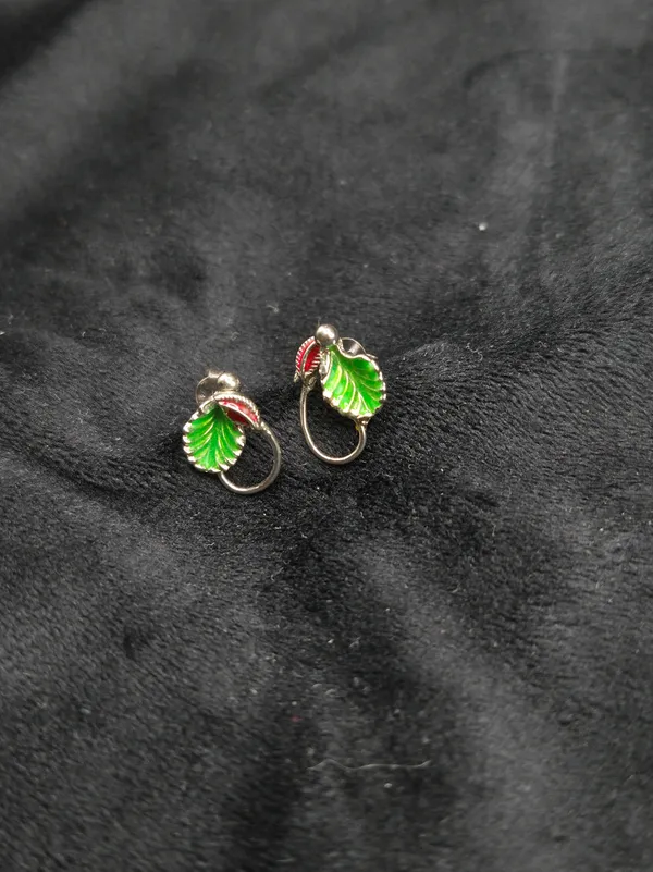 Green_925_Sterling_Silver_Enamel_Leaf_Hoop_Earrings_For_Women