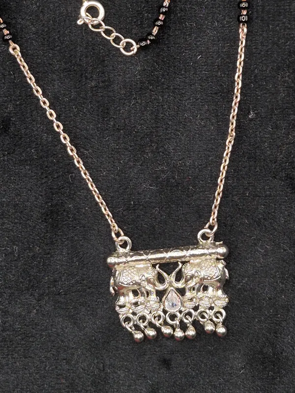 Silver_&_Black_925_Silver_Elephant_Beaded_Mangalsutra_Necklace_For_Women