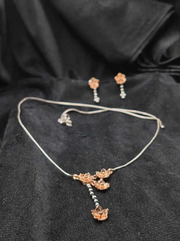 Silver_&_Rose_Gold_925_Silver_Floral_Necklace_For_Women