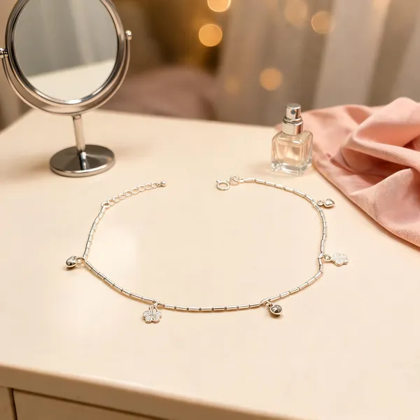 Silver_925_Sterling_Floral_Charm_Anklet_For_Women