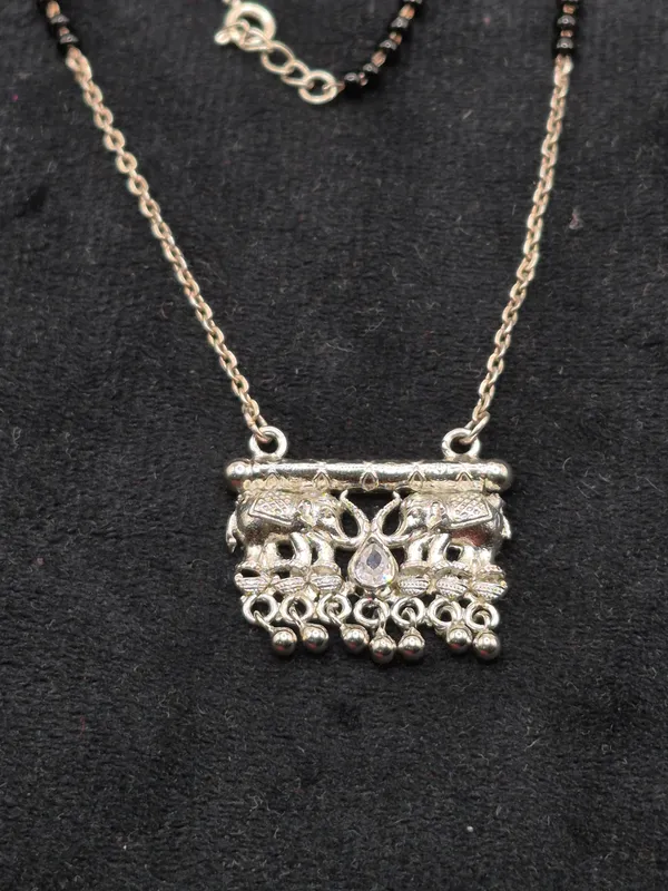 Silver_&_Black_925_Silver_Elephant_Beaded_Mangalsutra_Necklace_For_Women