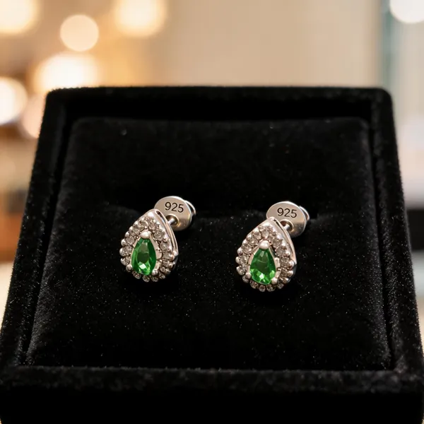 Green_925_Silver_Teardrop_Stud_Earrings_For_Women