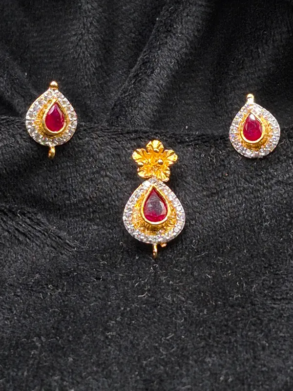 Gold_Red_925_Sterling_Silver_Teardrop_Pendant_Earrings_Set_For_Women