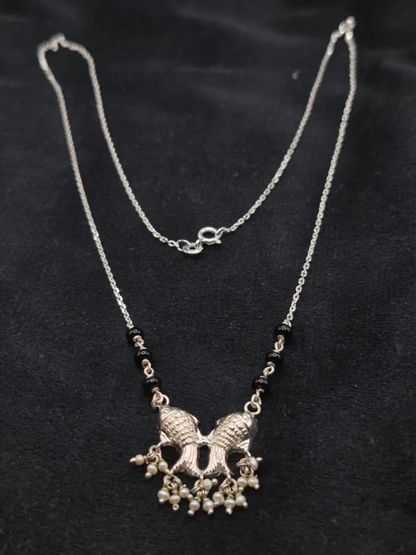 Silver_Black_925_Sterling_Silver_Fish_Pendant_Necklace_For_Women