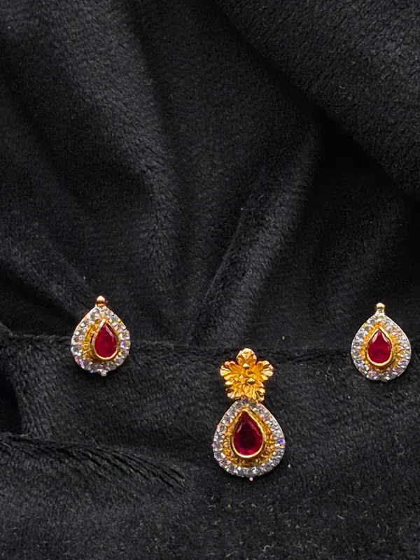 Gold_Red_925_Sterling_Silver_Teardrop_Pendant_Earrings_Set_For_Women