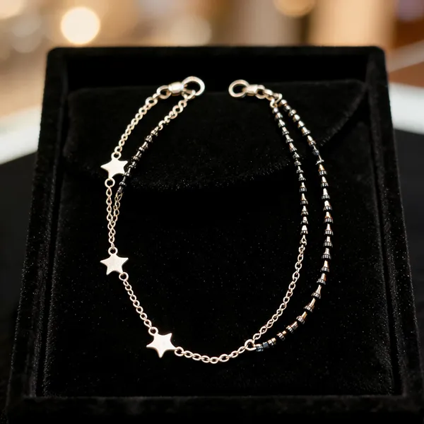 Gold_925_Sterling_Black_Beaded_Star_Charm_Anklet_For_Women