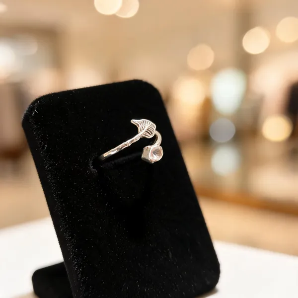 Silver_925_Sterling_Leaf_Charm_Open_Ring_For_Women