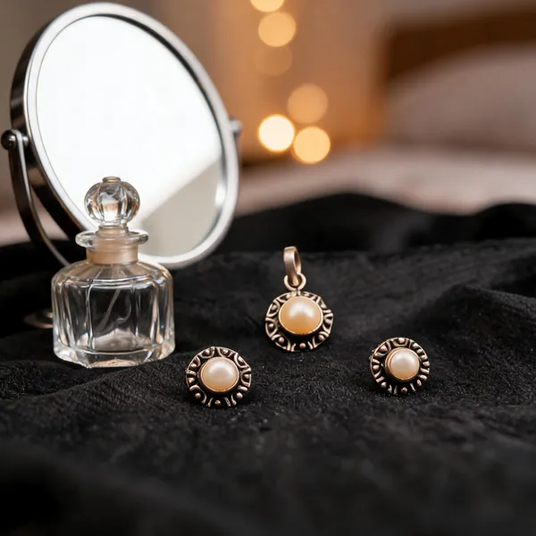 Gold_925_Silver_Oxidized_Pearl_Pendant_&_Earrings_Set_For_Women