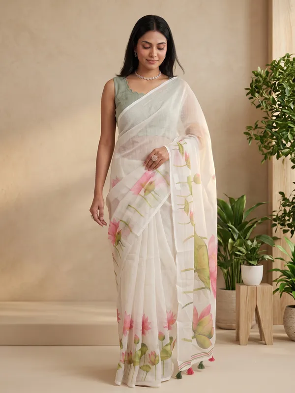 White_Sheer_Floral_Print_Saree_for_Women