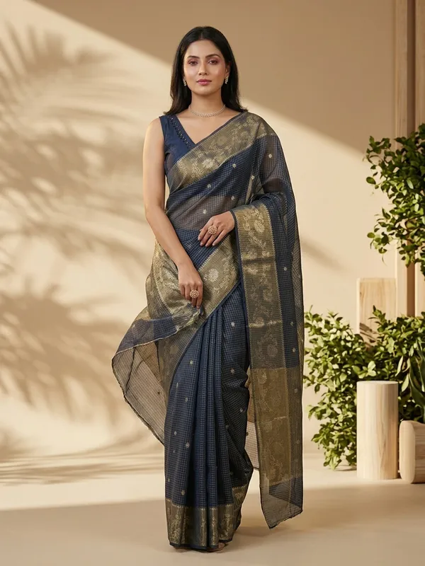 Navy_Blue_Sheer_Woven_Saree_For_Women